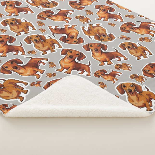 Dachshund Dog Pattern Sherpa Blanket (3/4)