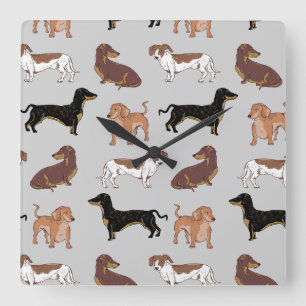 Dachshund dog pattern square wall clock