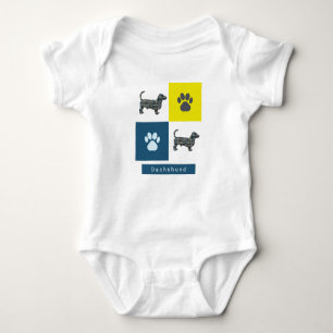Dachshund Dog & Paw Yellow & Blue Grid Baby Bodysuit