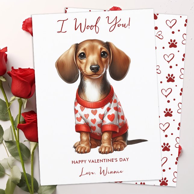Dachshund Dog Personalised Cute Valentines Day Holiday Card (Creator Uploaded)