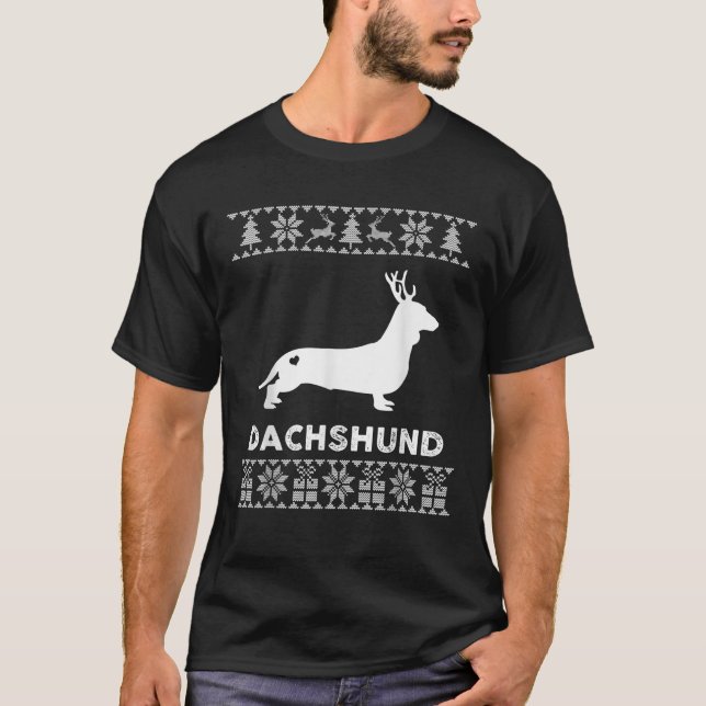 Dachshund Dog Pet Christmas Reindeer Ugly Christma T-Shirt (Front)