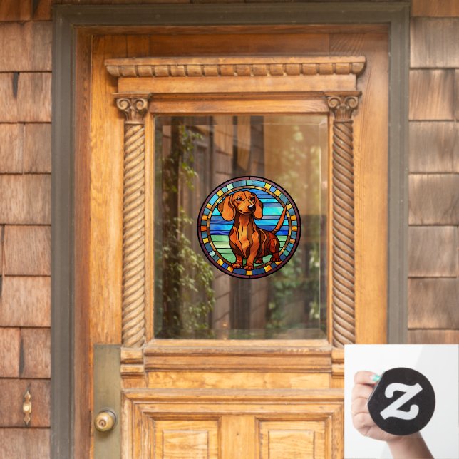 Dachshund Dog Pet Portrait Faux Stained Glass Window Cling (Home Door)