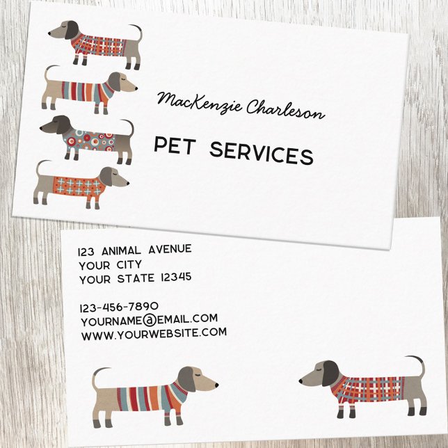 Dachshund Dog Pet Services Business Card (Dachshund Wiener Sausage Dog pet animal services custom business cards)