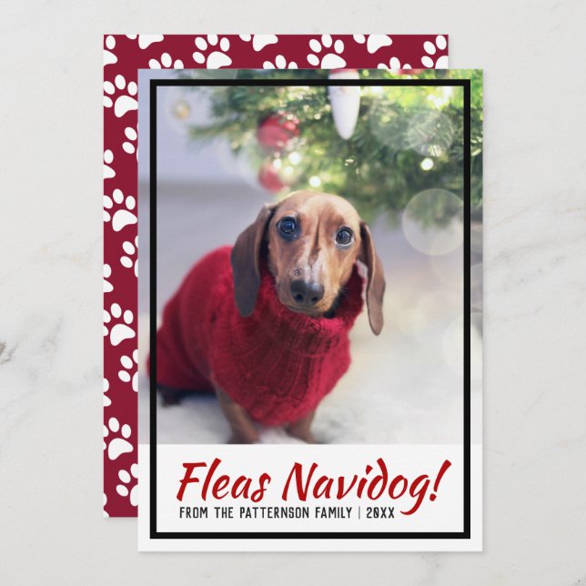 Dachshund Dog Photo Paw Print Christmas Pet Holiday Card (Front/Back)
