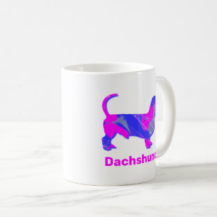 Dachshund Dog Pink & Blue Abstract White Coffee Mug