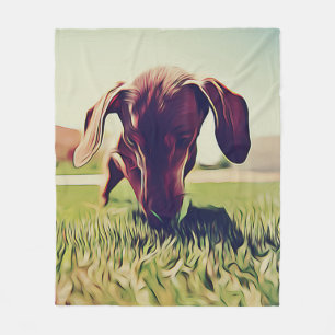 Dachshund Dog Playing With A Tennis Ball Birthday Fleece Blanket