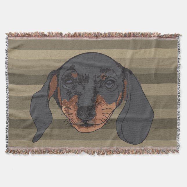 Dachshund dog Portrait Stripes Throw Blanket (Front)