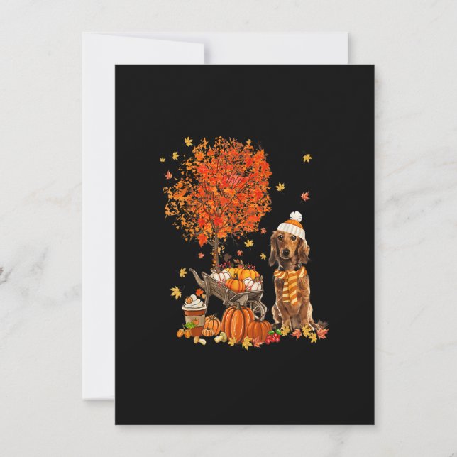 Dachshund Dog Pumpkin Autumn Fall Maple Leaf Thank Invitation (Front)