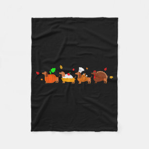 Dachshund Dog Pumpkin E Turkey Thanksgiving  Fleece Blanket