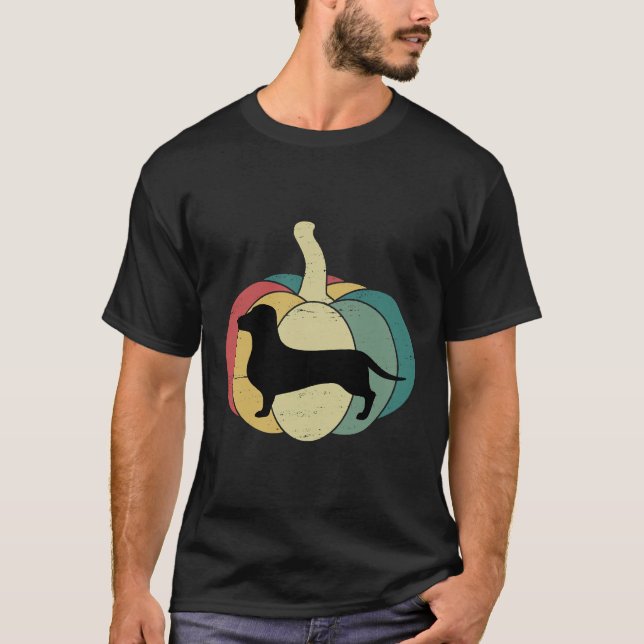Dachshund Dog Pumpkin Retro Christian Halloween Da T-Shirt (Front)