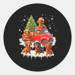 Dachshund Dog Red Truck Christmas Tree Santa Ugly Classic Round Sticker