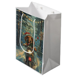 Dachshund Dog Riding Motorcycle Christmas Medium Gift Bag