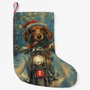Dachshund Dog Riding Motorcycle Christmas Small Christmas Stocking