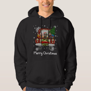 Dachshund Dog Riding Red Truck Christmas Funny Hoodie