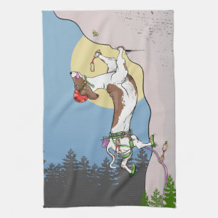 Dachshund dog rock climbing tea towel
