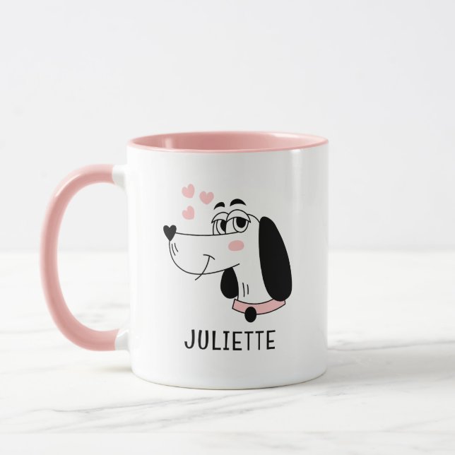 Dachshund Dog Romantic Pink Hearts Personalised Mug (Left)