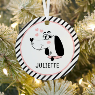 Dachshund Dog Romantic Pink Hearts Personalized Metal Tree Decoration