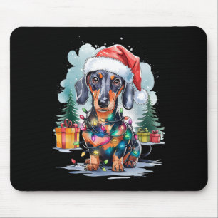 Dachshund Dog Santa Hat Christmas Lights Tree Wint Mouse Mat