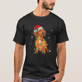 Dachshund Dog Santa Hat With Lights Snowy Christma T-Shirt
