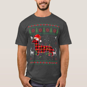 Dachshund Dog Santa Red Plaid Ugly Christmas Sweat T-Shirt