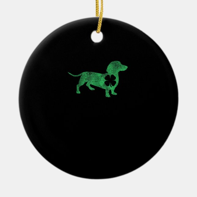 Dachshund Dog Shamrock St. Patrick's Day Saint Pad Ceramic Tree Decoration (Front)