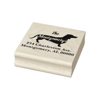 Dachshund Dog Silhouette Family Address Rubber Stamp