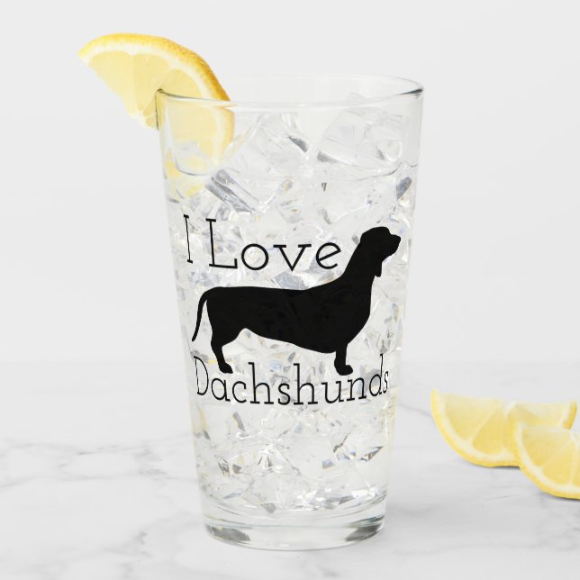 Dachshund Dog Silhouette I Love Dachshunds Glass (Front Ice)