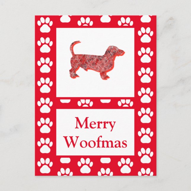 Dachshund Dog Silhouette Red Merry Christmas Postcard (Front)