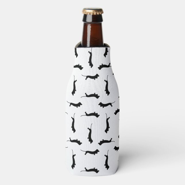 Dachshund Dog Silhouettes CUSTOM BACKGROUND COLOR Bottle Cooler (Bottle Front)