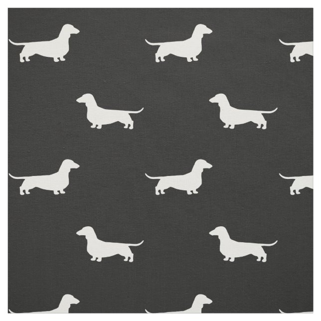 Dachshund Dog Silhouettes Pattern Black and White Fabric (Swatch)