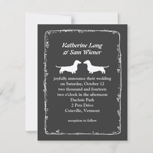 Dachshund Dog Silhouettes Wedding Announcement (Front)