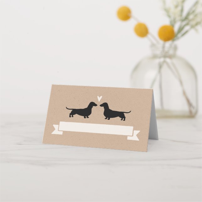 Dachshund Dog Silhouettes Wedding Place Cards (Front)