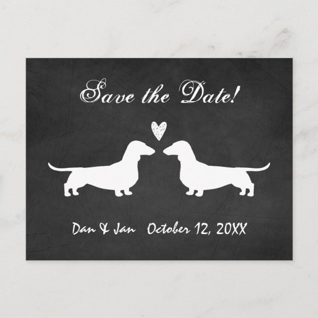 Dachshund Dog Silhouettes Wedding Save the Date Announcement Postcard (Front)