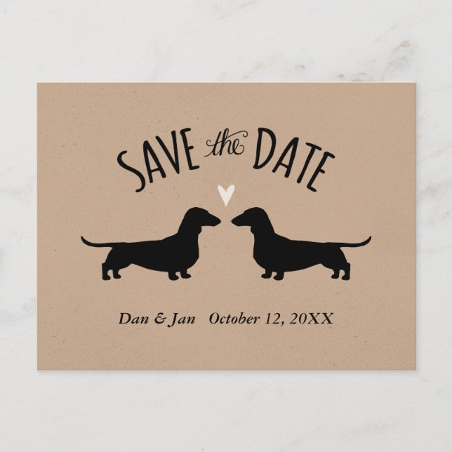 Dachshund Dog Silhouettes Wedding Save the Date Announcement Postcard (Front)