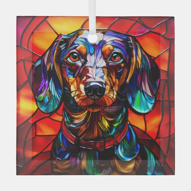 Dachshund Dog "Stained Glass" Glass Tree Decoration (Front)