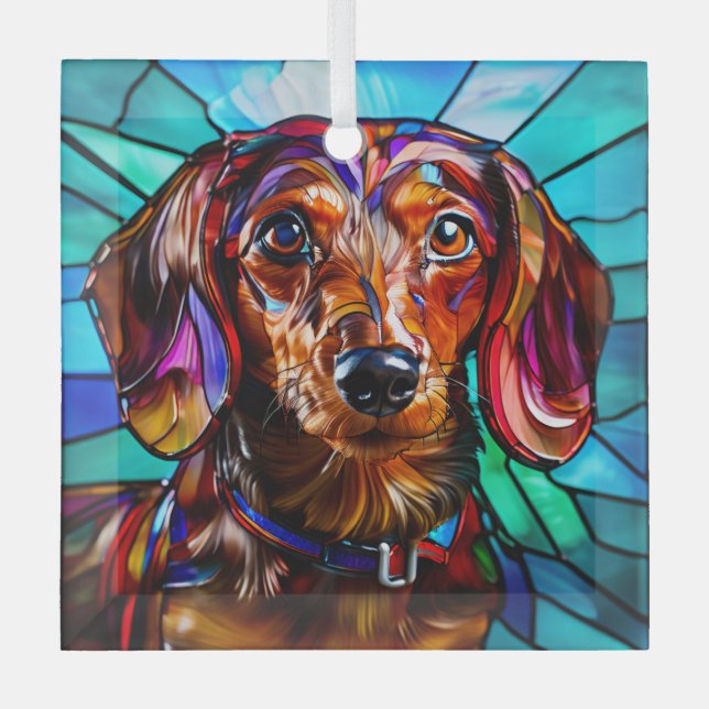 Dachshund Dog "Stained Glass" Glass Tree Decoration (Front)