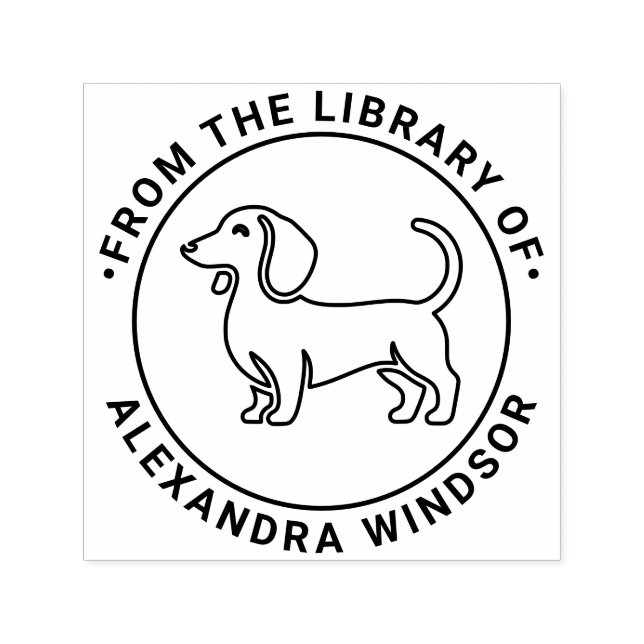 Dachshund Dog Standing Sil2 Library Book Name Self-inking Stamp (Design)