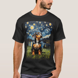 Dachshund dog Starry Night , Edvard Munch style T-Shirt