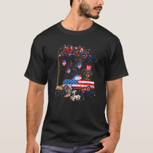 Dachshund Dog & Truck American Flag Patriotic July T-Shirt