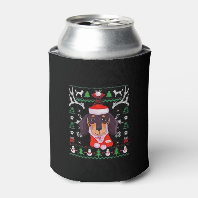Dachshund Dog Ugly Christmas Classic T-Shirt Can Cooler (Can Front)