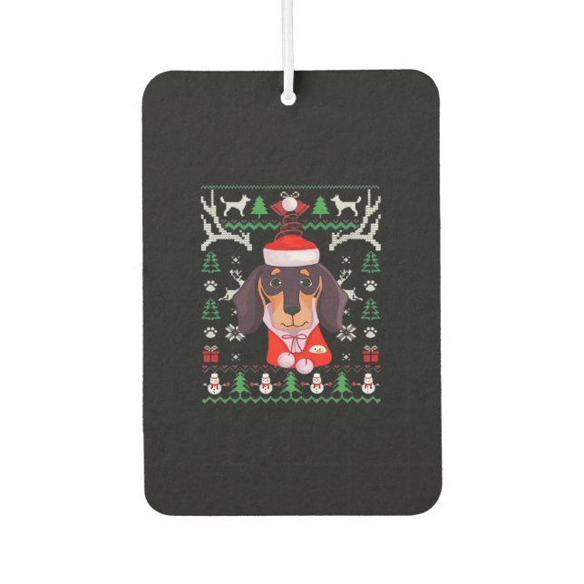Dachshund Dog Ugly Christmas Classic T-Shirt Car Air Freshener (Front)