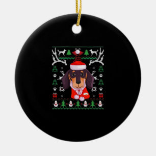 Dachshund Dog Ugly Christmas Classic T-Shirt Ceramic Tree Decoration