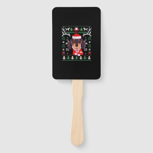 Dachshund Dog Ugly Christmas Classic T-Shirt Hand Fan (Front)