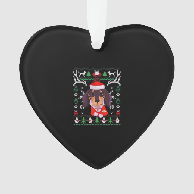 Dachshund Dog Ugly Christmas Classic T-Shirt Ornament (Front)