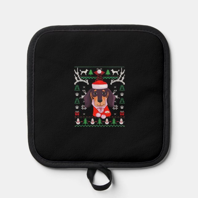 Dachshund Dog Ugly Christmas Classic T-Shirt Pot Holder (Front)