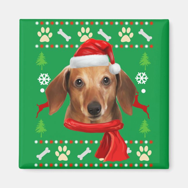 Dachshund Dog Ugly Christmas Magnet (Front)