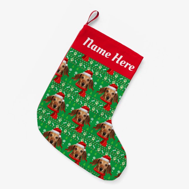 Dachshund Dog Ugly Christmas Small Christmas Stocking (Front (Hanging))