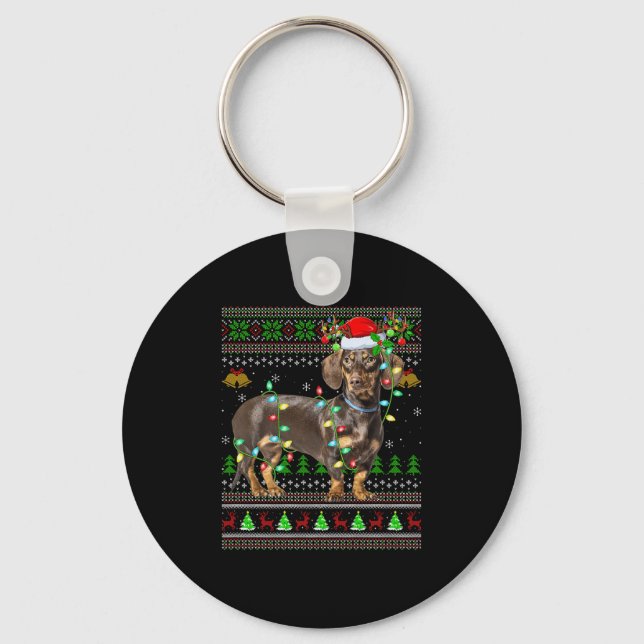 Dachshund Dog Ugly Christmas Sweaters Holiday Sant Key Ring (Front)