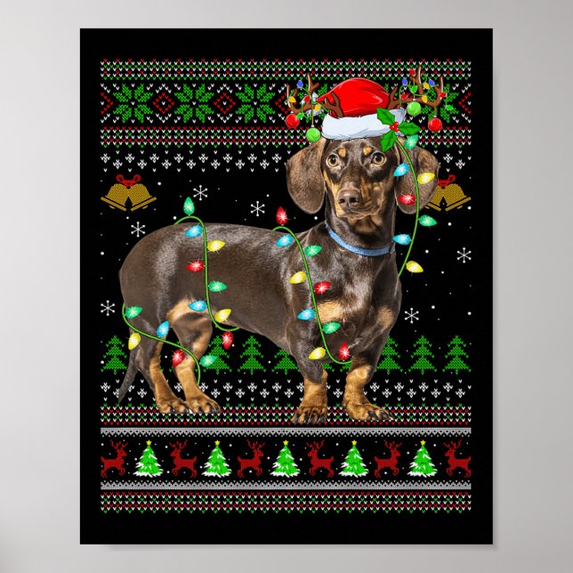 Dachshund Dog Ugly Christmas Sweaters Holiday Sant Poster (Front)
