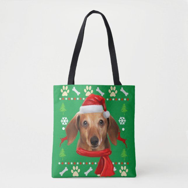 Dachshund Dog Ugly Christmas Tote Bag (Front)